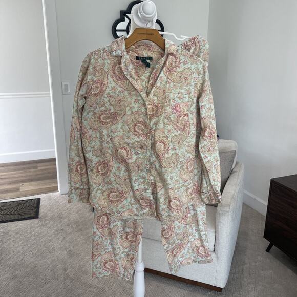 Lauren Ralph Lauren Other - Lauren Ralph Lauren Women S Pajama Set Paisley Print Button Up Top Pants Flannel